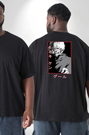 Kaneki Ken Kuma Japon Anime Şeytan Büyük Beden Siyah Tişört Kadın Erkek Ünisex Sırt Baskılı