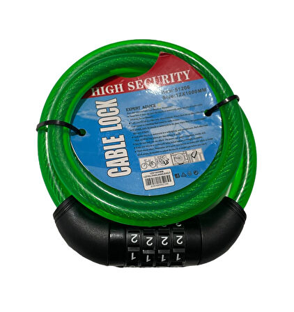 Bisiklet Şifreli Kilit 12 Mm 100 Cm Yeşil ( Ayarlanabilir Şifre )