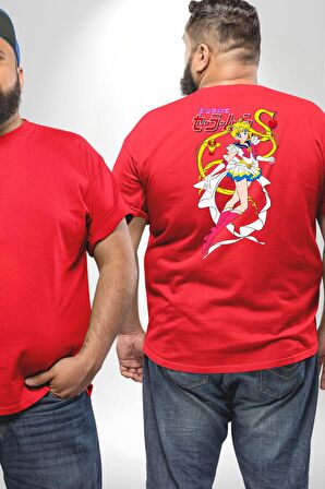 Sailor Moon Anime Usagi Tsukino Büyük Beden Kırmızı Tişört Kadın Erkek Ünisex Sırt Baskılı