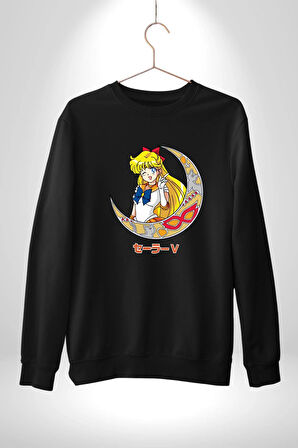 Sailor Moon Ay Savaşcısı Anime Kadın Erkek Siyah Sweatshirt 