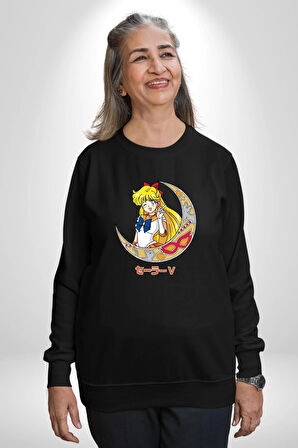Sailor Moon Ay Savaşcısı Anime Kadın Erkek Siyah Sweatshirt 