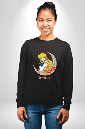 Sailor Moon Ay Savaşcısı Anime Kadın Erkek Siyah Sweatshirt 