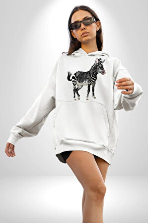 Zürafa Kadın Erkek  Beyaz Kapüşonlu Sweatshirt Hoodie