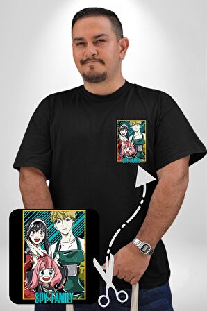 Spy X Family Anime Özel Tasarım Siyah Büyük Beden Kadın Basic Minimal Baskılı Tişört