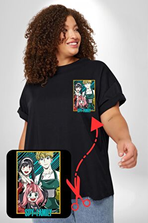 Spy X Family Anime Özel Tasarım Siyah Büyük Beden Kadın Basic Minimal Baskılı Tişört