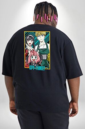 Spy X Family Anime Özel Tasarım Büyük Beden Siyah Tişört Kadın Erkek Ünisex Sırt Baskılı