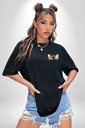 Jujutsu Vintage Washed - Megumi Gojo Anime Manga Siyah Oversize Kadın Erkek Ön ve Sırt Baskılı Tişört