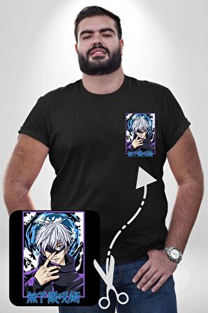 Jujutsu Vintage Washed - Megumi Gojo Anime Manga Siyah Büyük Beden Kadın Basic Minimal Baskılı Tişört