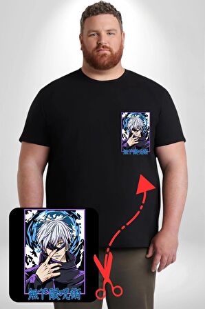 Jujutsu Vintage Washed - Megumi Gojo Anime Manga Siyah Büyük Beden Kadın Basic Minimal Baskılı Tişört