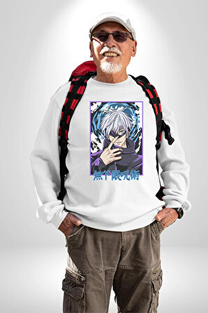 Jujutsu Vintage Washed - Megumi Gojo Anime Manga Kadın Erkek Beyaz Sweatshirt 