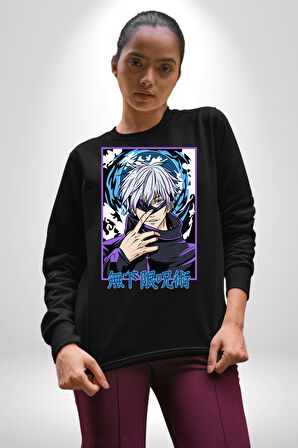 Jujutsu Vintage Washed - Megumi Gojo Anime Manga Kadın Erkek Siyah Sweatshirt 