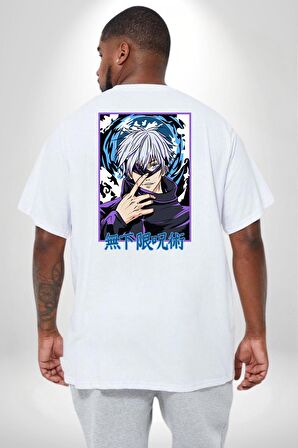 Jujutsu Vintage Washed - Megumi Gojo Anime Manga Büyük Beden Beyaz Tişört Kadın Erkek Ünisex Sırt Baskılı