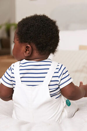 % 100 Pamuklu Krem Aslan Desenli Salopet Body Zıbın Set