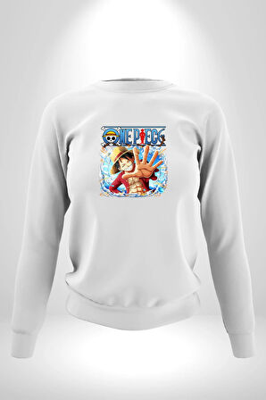 OP Manga Anime Monkey D.Luffy Kadın Erkek Beyaz Sweatshirt 