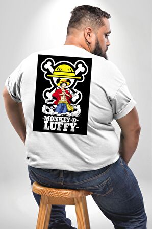 Monkey D. Luffy Japon Anime Büyük Beden Beyaz Tişört Kadın Erkek Ünisex Sırt Baskılı