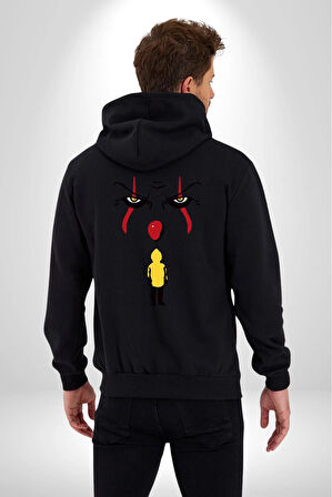 Pennywise Vs Georgie Korku Filmi Kadın Erkek Siyah Kapüşonlu Fermuarlı Baskılı Hırka Sweatshirt