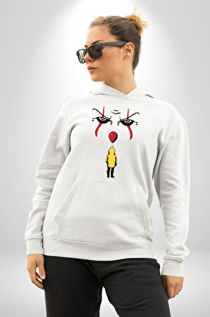 Pennywise Vs Georgie Korku Filmi Kadın Erkek  Beyaz Kapüşonlu Sweatshirt Hoodie