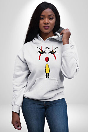 Pennywise Vs Georgie Korku Filmi Kadın Erkek  Beyaz Kapüşonlu Sweatshirt Hoodie