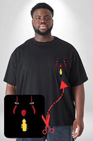 Pennywise Vs Georgie Korku Filmi Siyah Büyük Beden Kadın Basic Minimal Baskılı Tişört