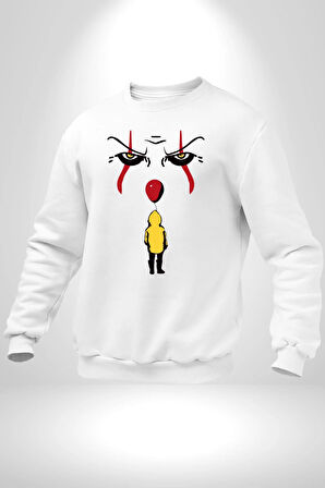 Pennywise Vs Georgie Korku Filmi Kadın Erkek Beyaz Sweatshirt 