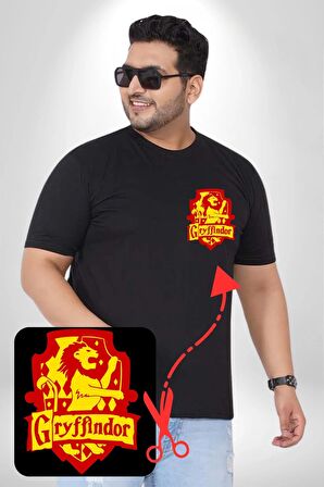 Gryffindor Siyah Büyük Beden Kadın Basic Minimal Baskılı Tişört