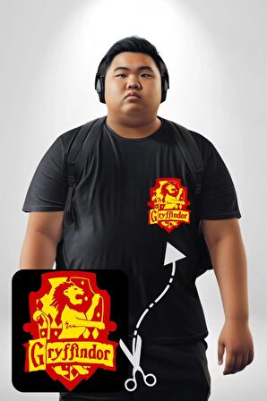 Gryffindor Siyah Büyük Beden Kadın Basic Minimal Baskılı Tişört