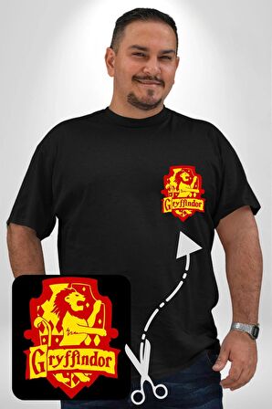 Gryffindor Siyah Büyük Beden Kadın Basic Minimal Baskılı Tişört