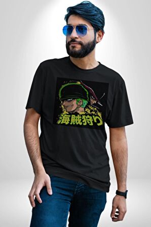 Dark Zoro Anime Kadın Erkek Unisex Siyah Organik Baskılı T-Shirt Penye Yüksek Kalite