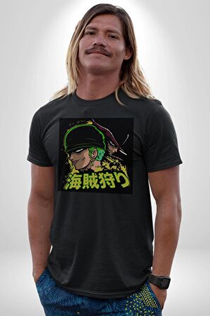 Dark Zoro Anime Kadın Erkek Unisex Siyah Organik Baskılı T-Shirt Penye Yüksek Kalite