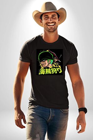 Dark Zoro Anime Kadın Erkek Unisex Siyah Organik Baskılı T-Shirt Penye Yüksek Kalite