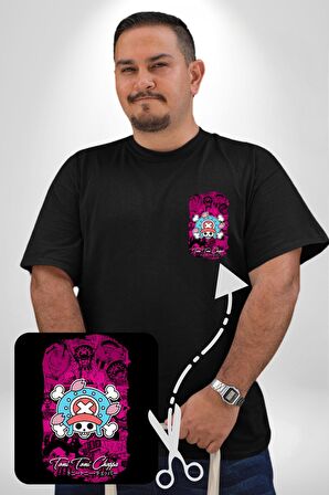 Toni Toni Chopper One Piece Anime Siyah Büyük Beden Kadın Basic Minimal Baskılı Tişört