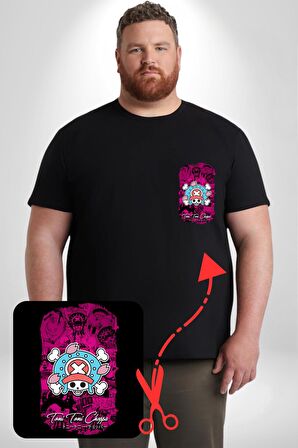 Toni Toni Chopper One Piece Anime Siyah Büyük Beden Kadın Basic Minimal Baskılı Tişört
