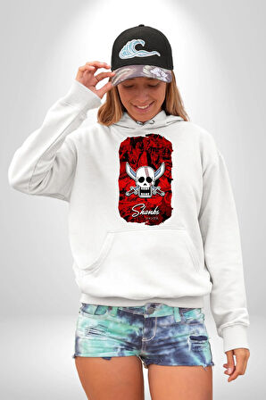 Shank Korsan Partisi Anime Kadın Erkek  Beyaz Kapüşonlu Sweatshirt Hoodie