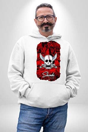 Shank Korsan Partisi Anime Kadın Erkek  Beyaz Kapüşonlu Sweatshirt Hoodie