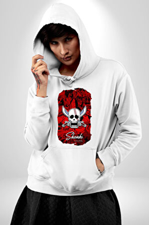Shank Korsan Partisi Anime Kadın Erkek  Beyaz Kapüşonlu Sweatshirt Hoodie