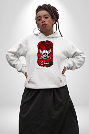 Shank Korsan Partisi Anime Kadın Erkek  Beyaz Kapüşonlu Sweatshirt Hoodie