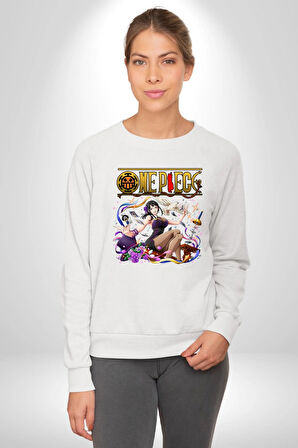 One Piece Nico Robin Kadın Erkek Beyaz Sweatshirt 