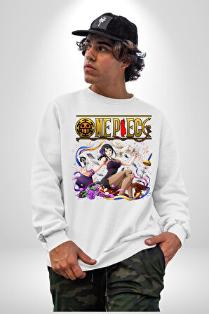 One Piece Nico Robin Kadın Erkek Beyaz Sweatshirt 