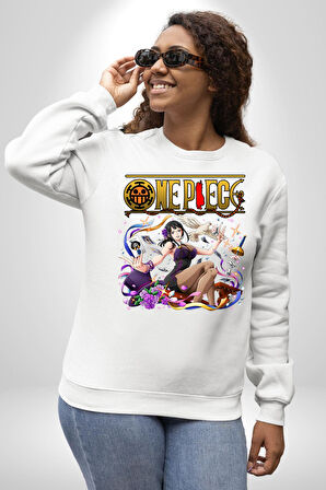 One Piece Nico Robin Kadın Erkek Beyaz Sweatshirt 