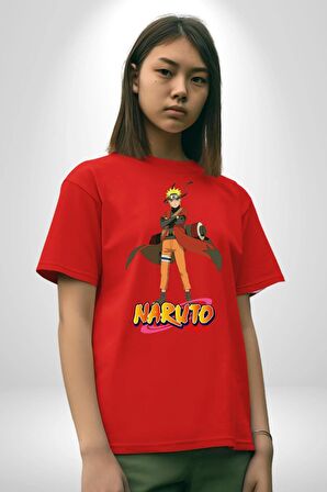 Naruto Orochimaru Anime Pamuklu Bisiklet Yaka Kadın Erkek Oversize Boyfriend Dijital Baskılı Kırmızı T-shirt