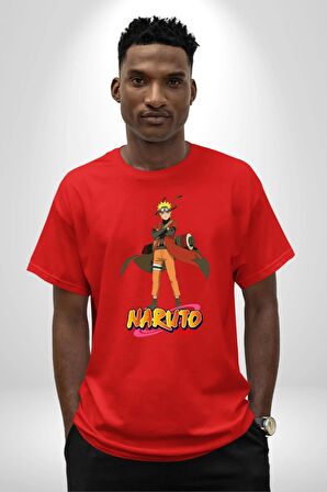 Naruto Orochimaru Anime Pamuklu Bisiklet Yaka Kadın Erkek Oversize Boyfriend Dijital Baskılı Kırmızı T-shirt