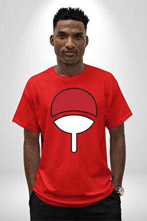 Sasuke Uchiha Sembolü Anime Pamuklu Bisiklet Yaka Kadın Erkek Oversize Boyfriend Dijital Baskılı Kırmızı T-shirt