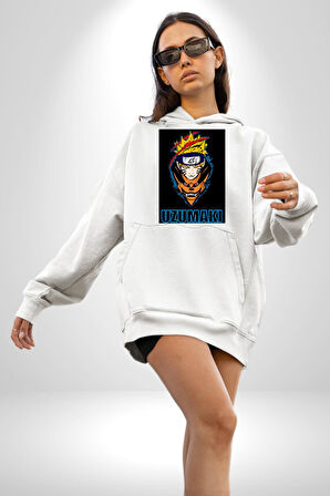 Uzumaki Naruto Anime Kadın Erkek  Beyaz Kapüşonlu Sweatshirt Hoodie