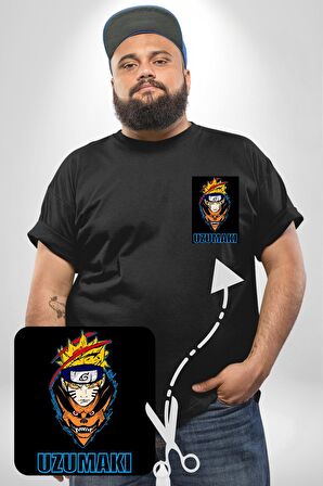 Uzumaki Naruto Anime Siyah Büyük Beden Kadın Basic Minimal Baskılı Tişört