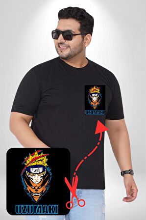 Uzumaki Naruto Anime Siyah Büyük Beden Kadın Basic Minimal Baskılı Tişört