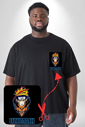 Uzumaki Naruto Anime Siyah Büyük Beden Kadın Basic Minimal Baskılı Tişört