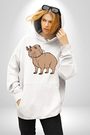 Chispi Kadın Erkek  Beyaz Kapüşonlu Sweatshirt Hoodie