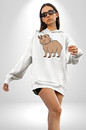 Chispi Kadın Erkek  Beyaz Kapüşonlu Sweatshirt Hoodie