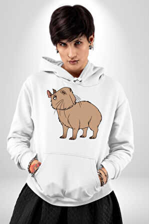 Chispi Kadın Erkek  Beyaz Kapüşonlu Sweatshirt Hoodie