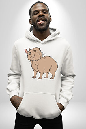 Chispi Kadın Erkek  Beyaz Kapüşonlu Sweatshirt Hoodie